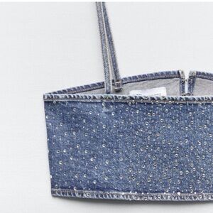 Zara Blue Denim Top with Stud Accents